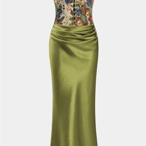 Chic Satin Maxi Skirt in Olive Green